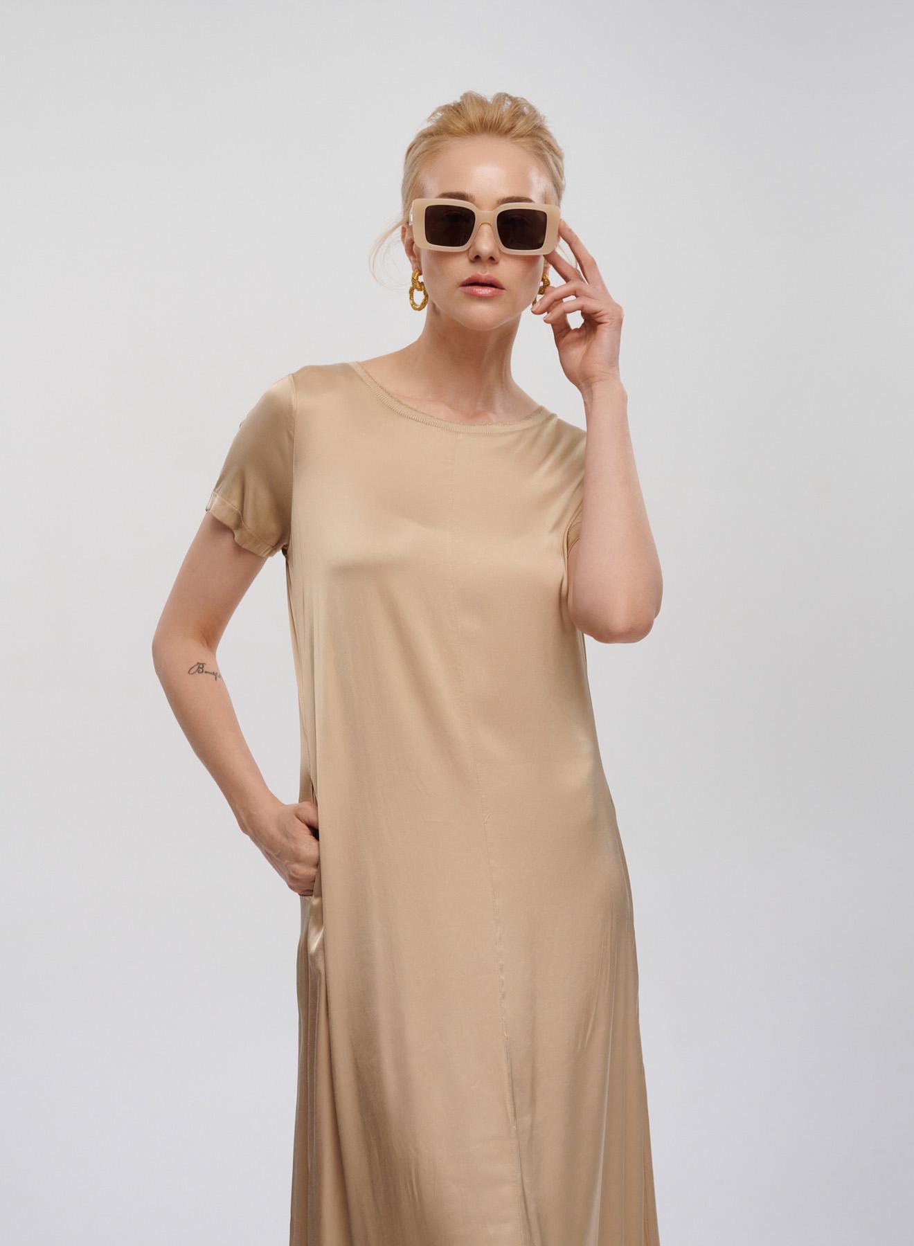 Beige silky touch long Dress with short sleeves Tensione In - 2