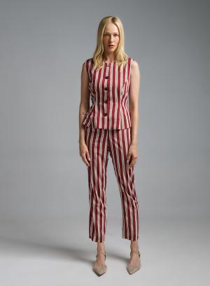 Bordeaux-Beige sleeveless Blouse with stripes Motel - 62286