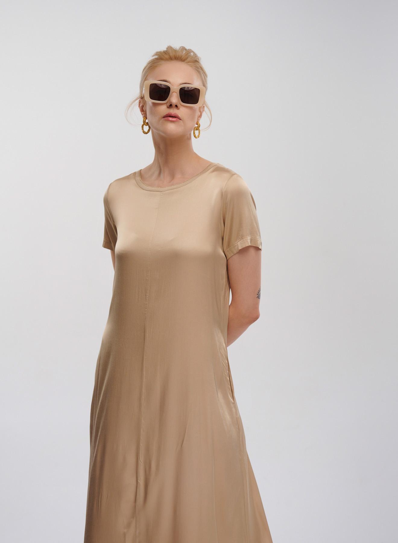 Beige silky touch long Dress with short sleeves Tensione In - 5