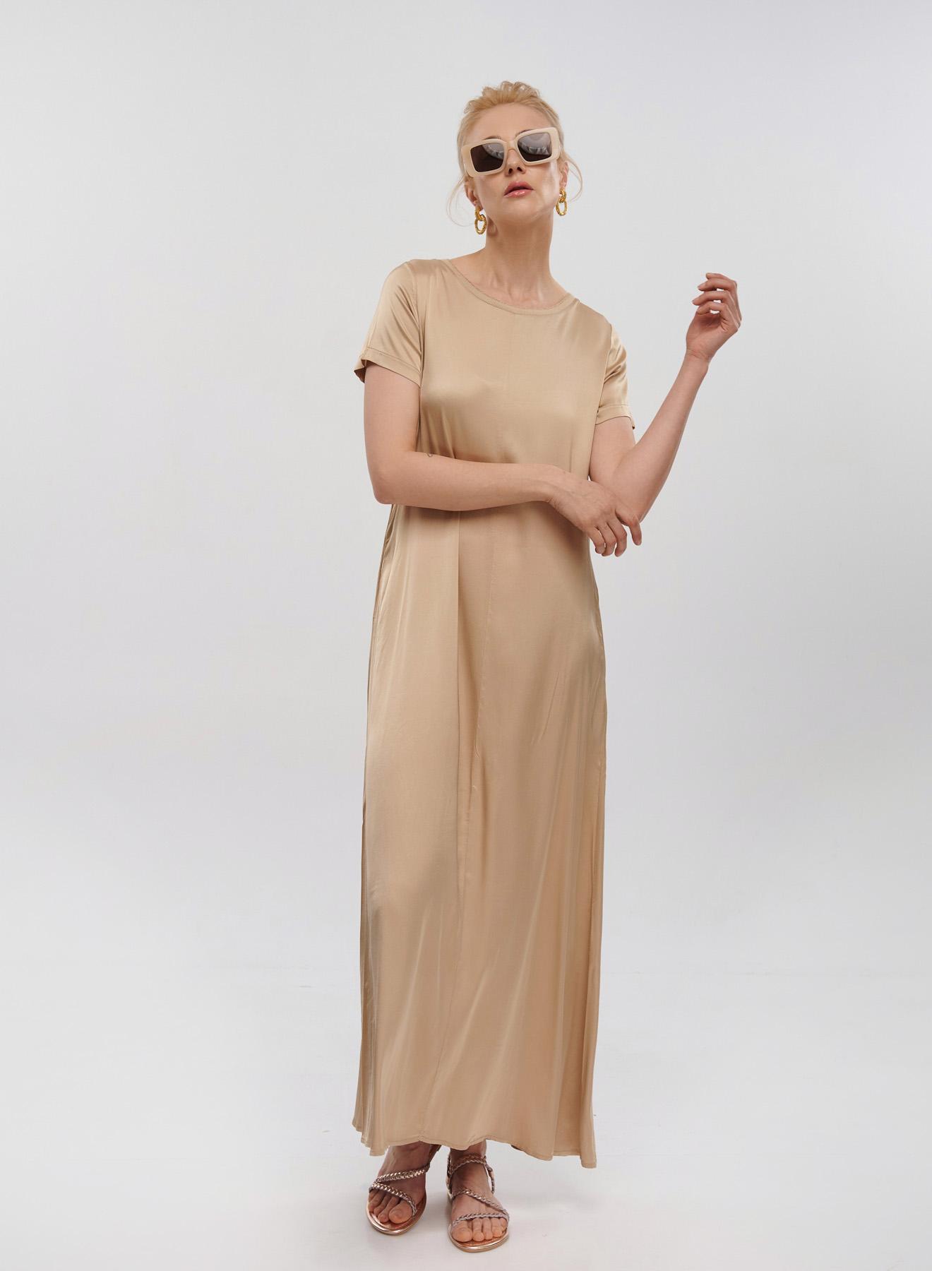 Beige silky touch long Dress with short sleeves Tensione In - 3