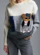 Ecru-Grey Sweater with round neckline and with decorative patches Jean Louis Francoise - 3