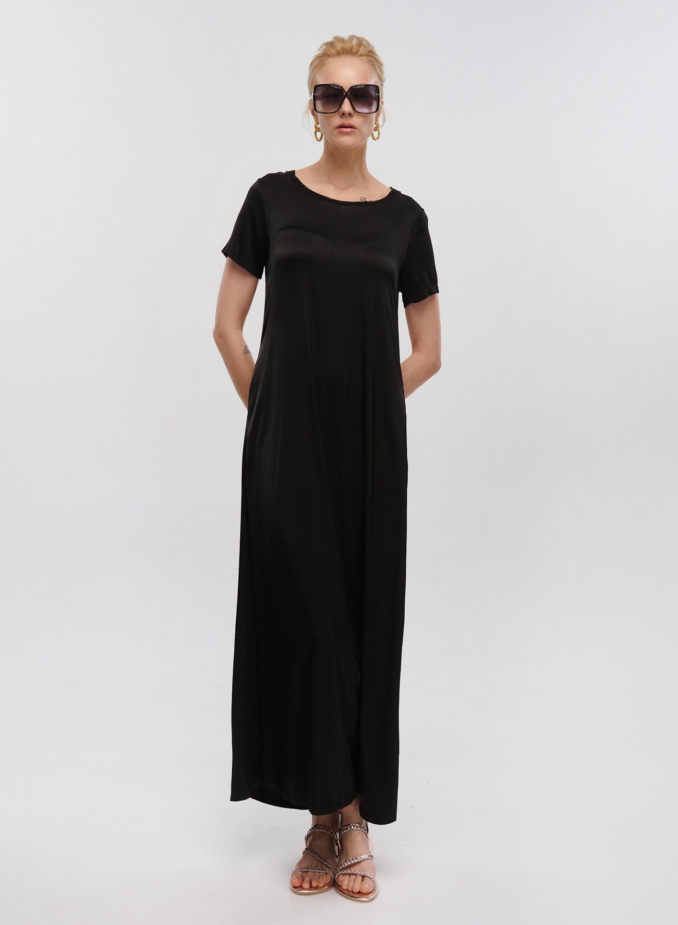 Black silky touch long Dress with short sleeves Tensione In - 2