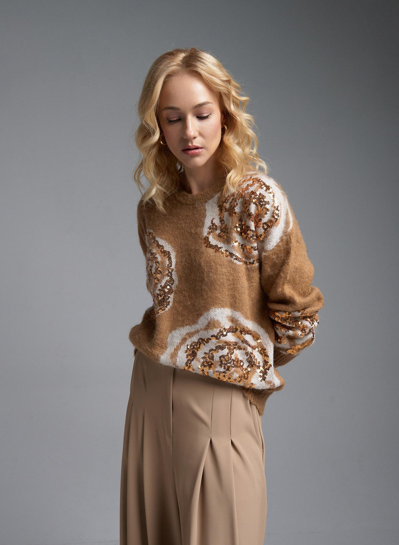 Camel Sweater with round neckline and with sequins Jasmine - 2