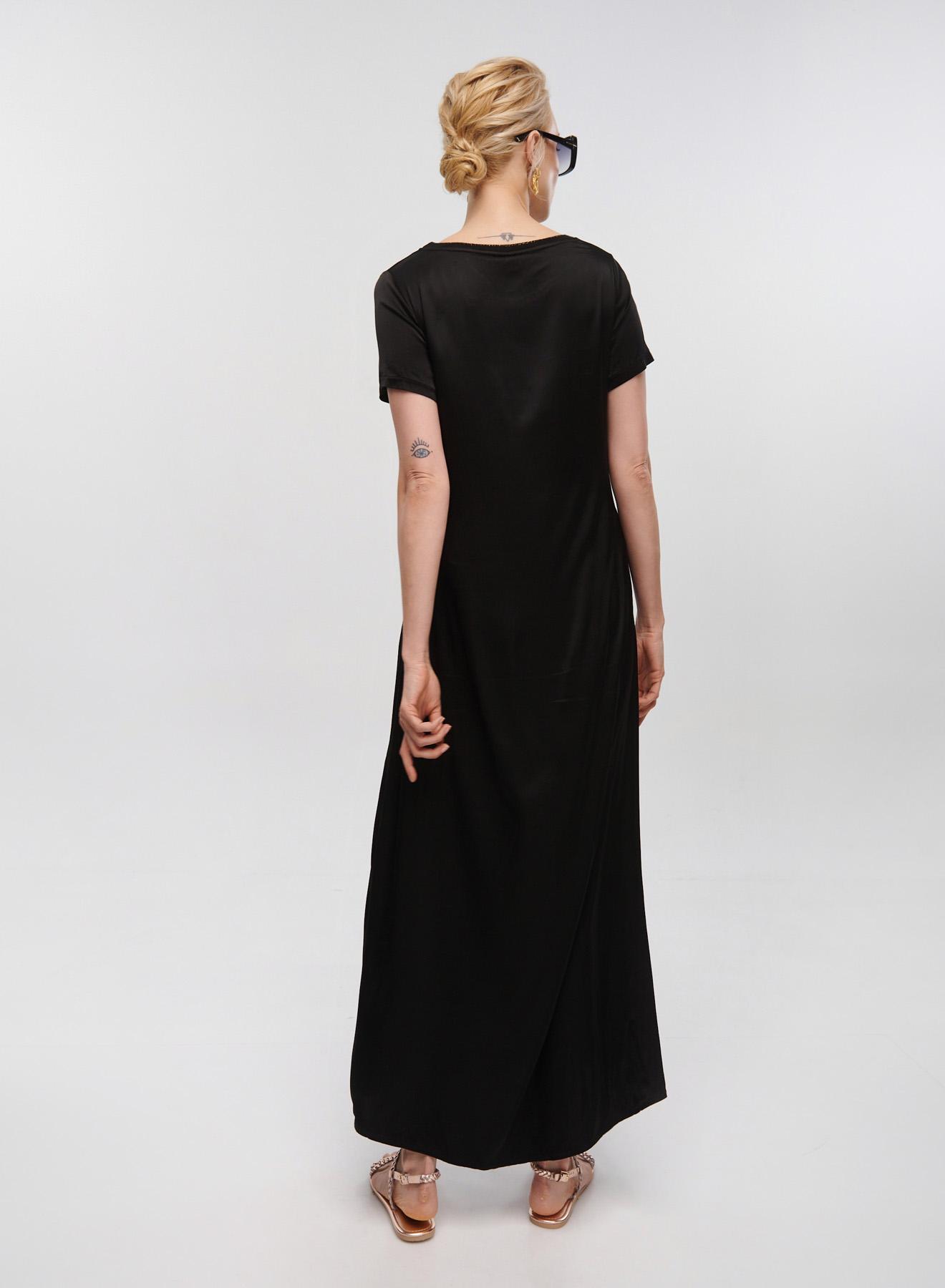 Black silky touch long Dress with short sleeves Tensione In - 4