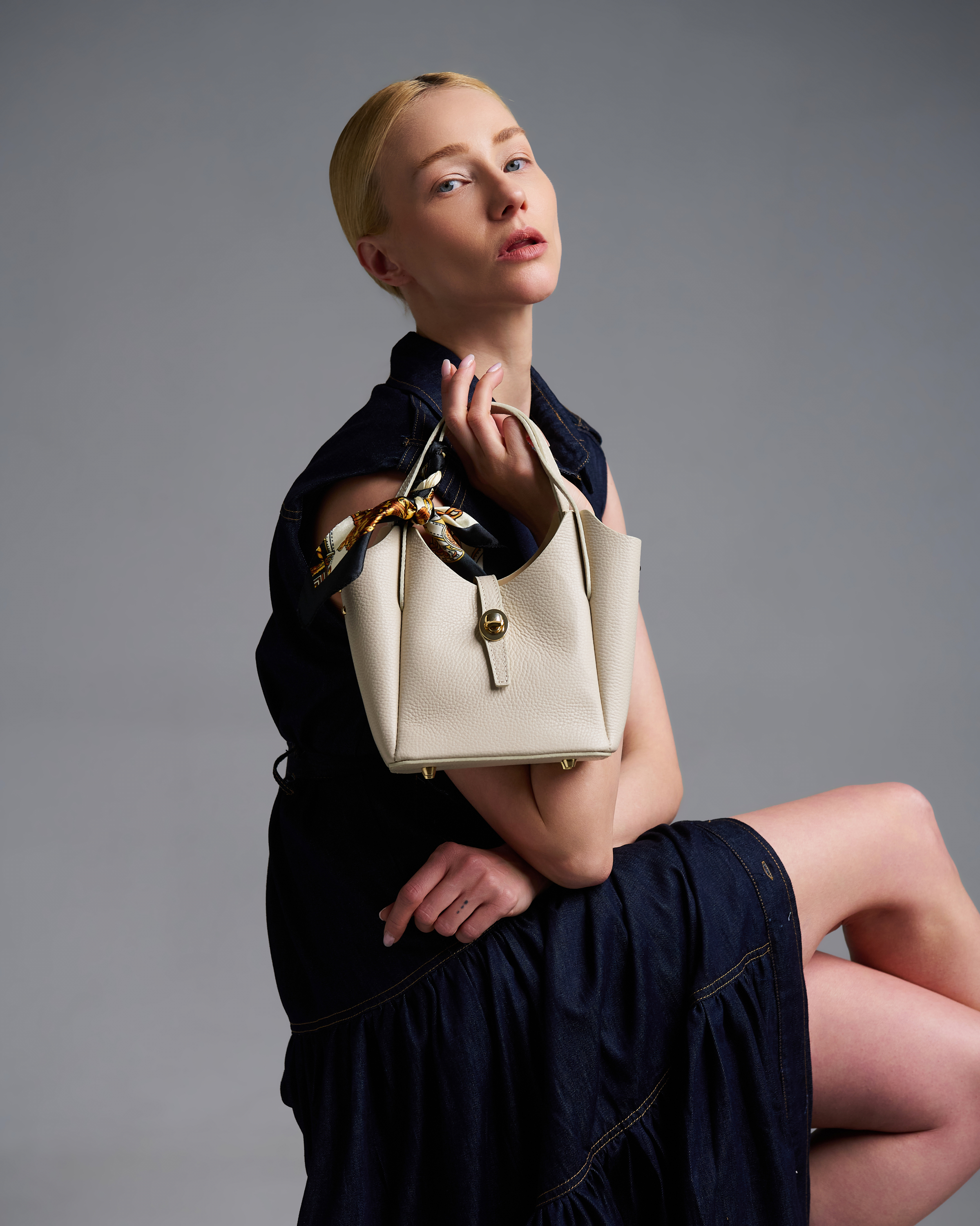 Ecru leather hand-crossbody Bag HG - 0