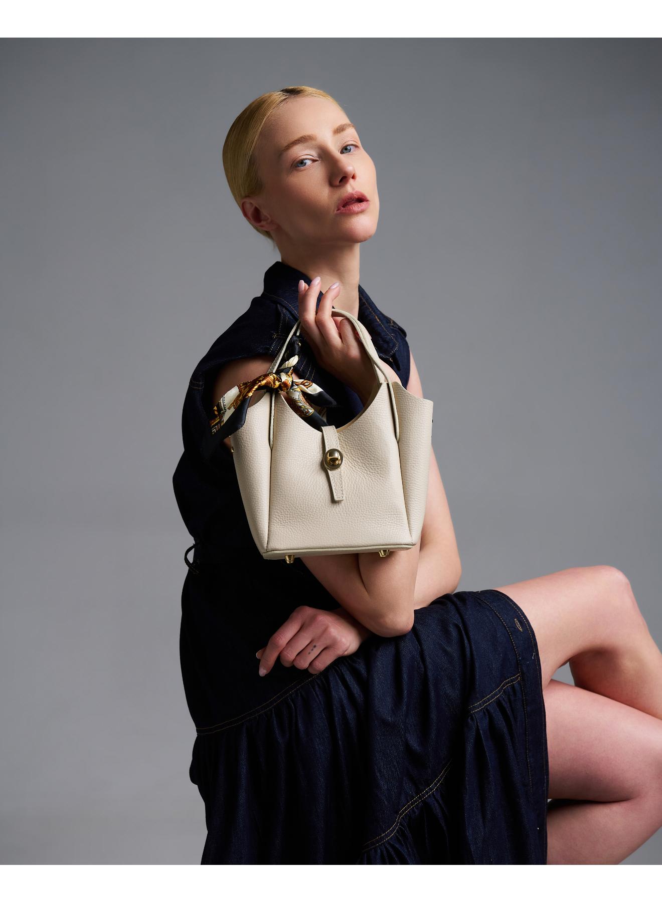 Ecru leather hand-crossbody Bag HG - 1