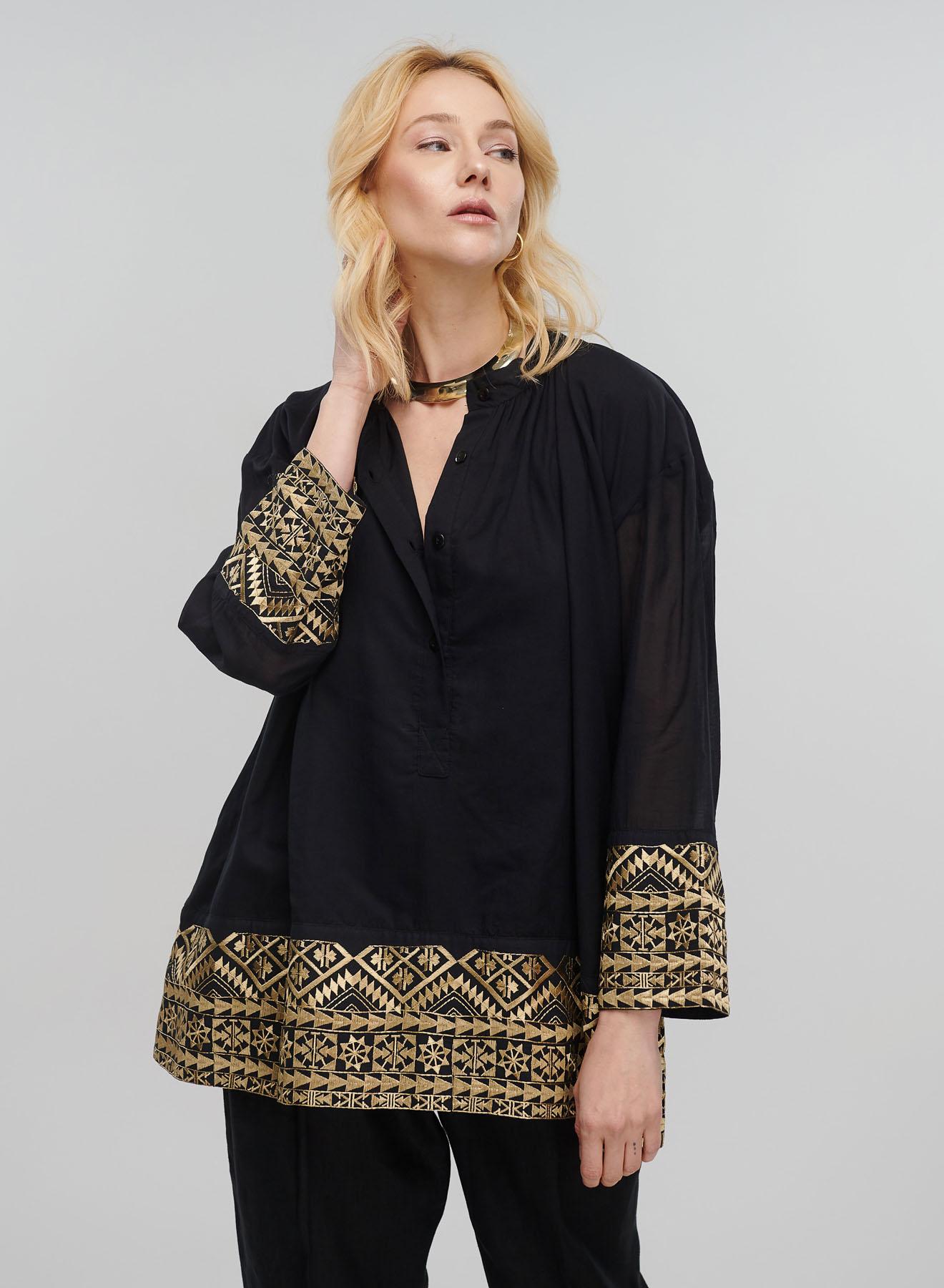 Black-Gold All Over Blouse with long sleeves Greek Archaic Kori - 1