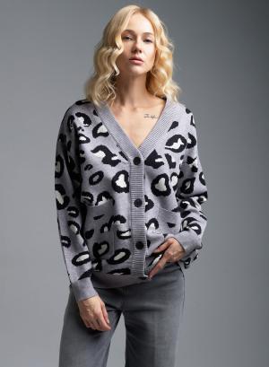 Grey-Black Cardigan with V neckline Amour & Beaute - 37114