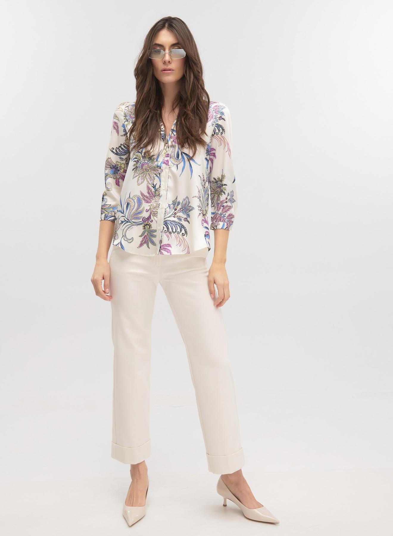 Κρεμ φλοράλ Μπλούζα twill με σχέδια Emme Marella - 2