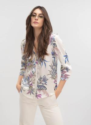 Κρεμ φλοράλ Μπλούζα twill με σχέδια Emme Marella - 42117