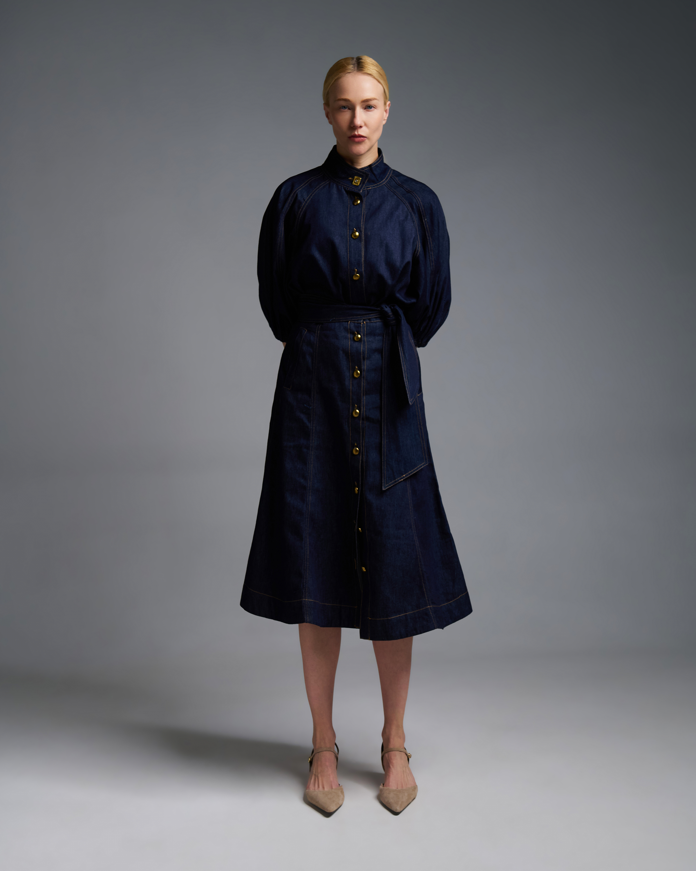 Navy Blue denim Skirt with buttons Royal - 1