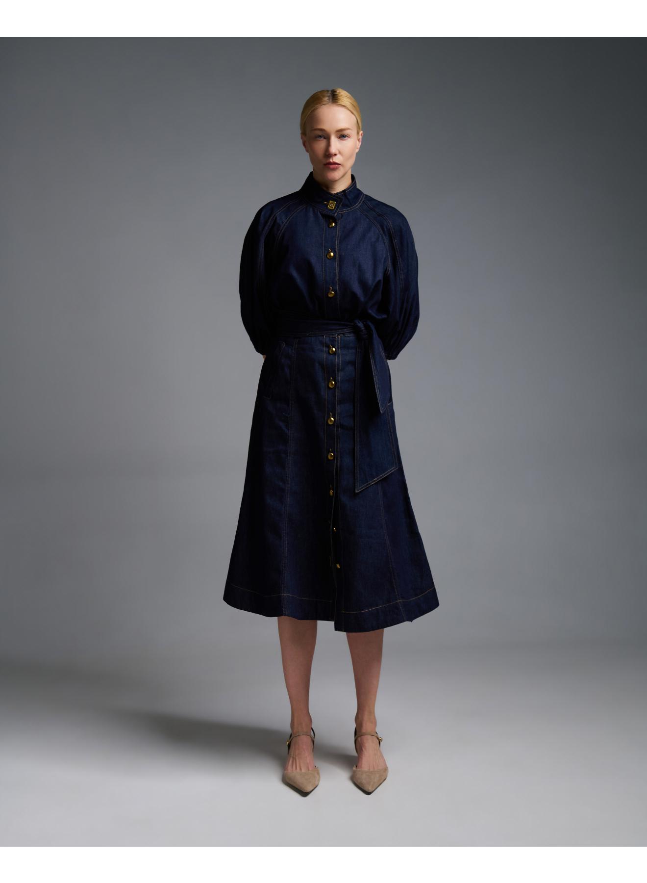 Navy Blue denim Skirt with buttons Royal - 2