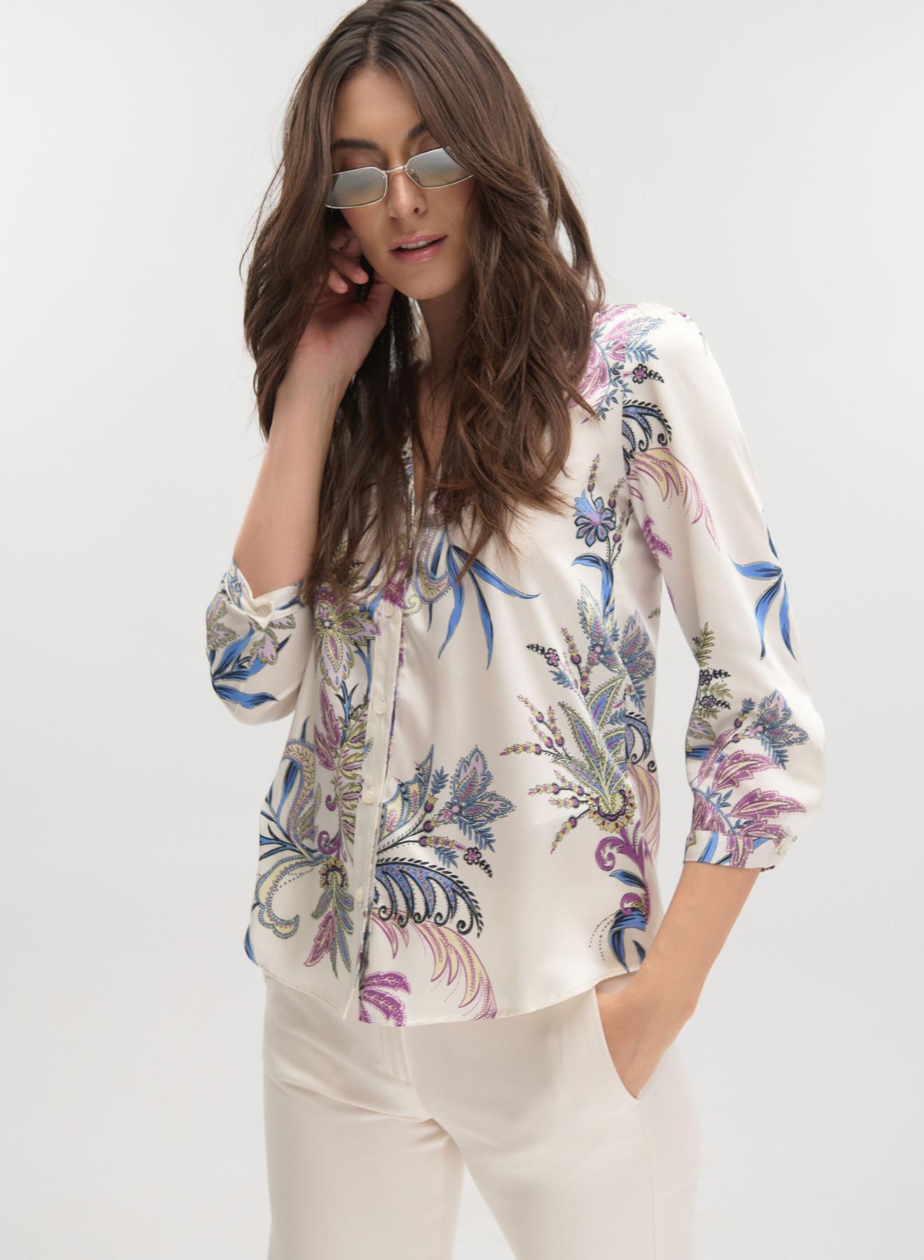 Κρεμ φλοράλ Μπλούζα twill με σχέδια Emme Marella - 3