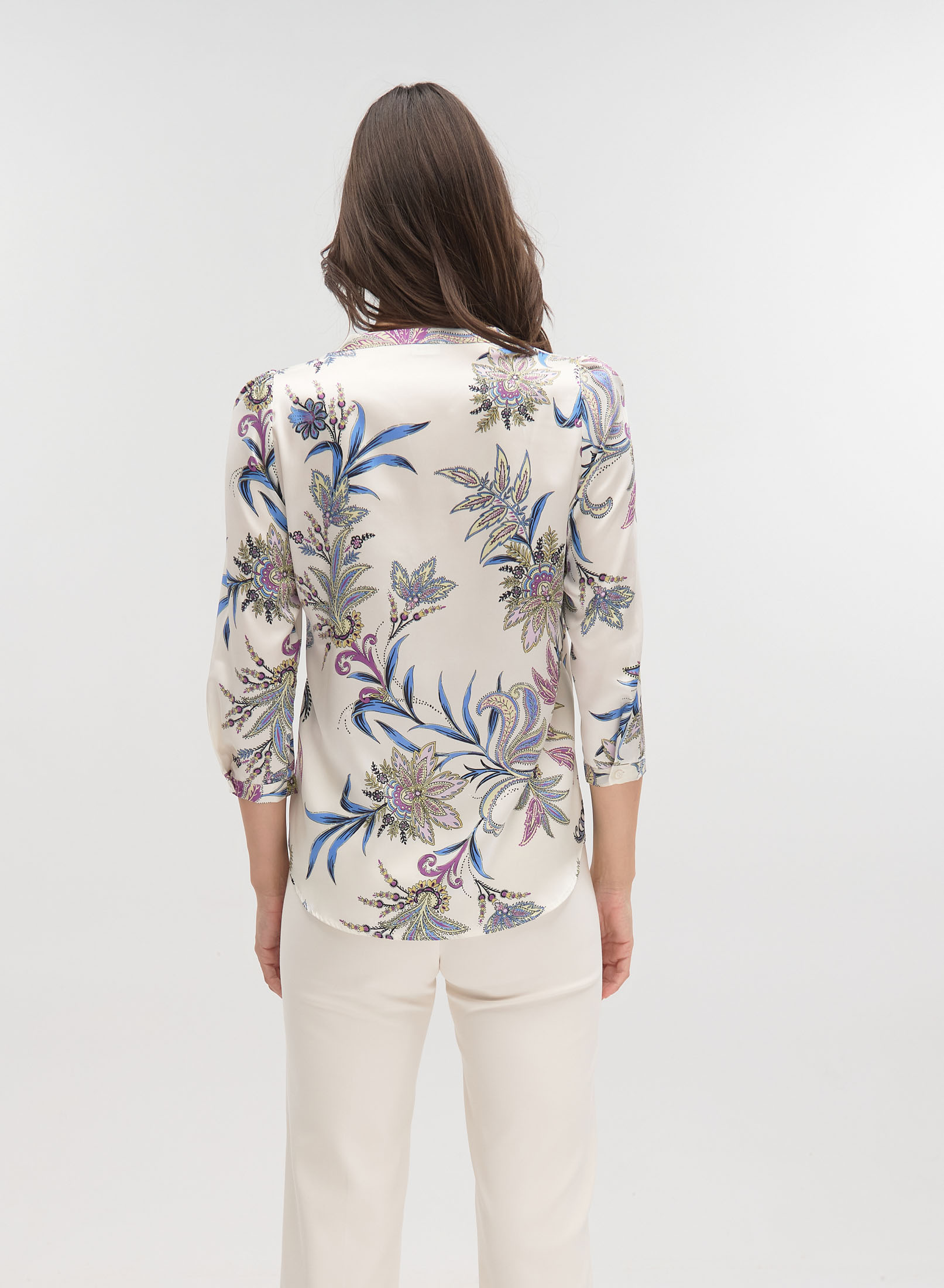 Κρεμ φλοράλ Μπλούζα twill με σχέδια Emme Marella - 4