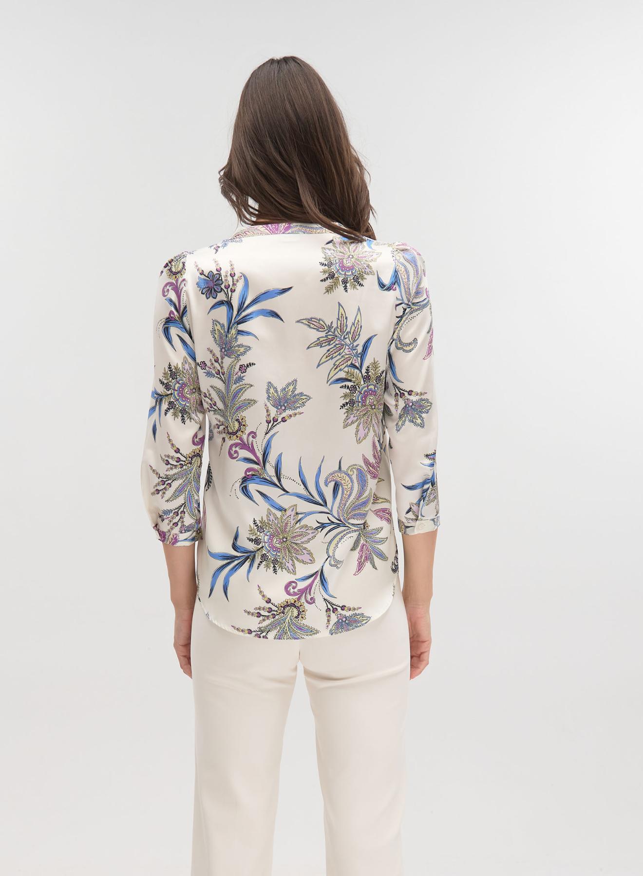 Κρεμ φλοράλ Μπλούζα twill με σχέδια Emme Marella - 5