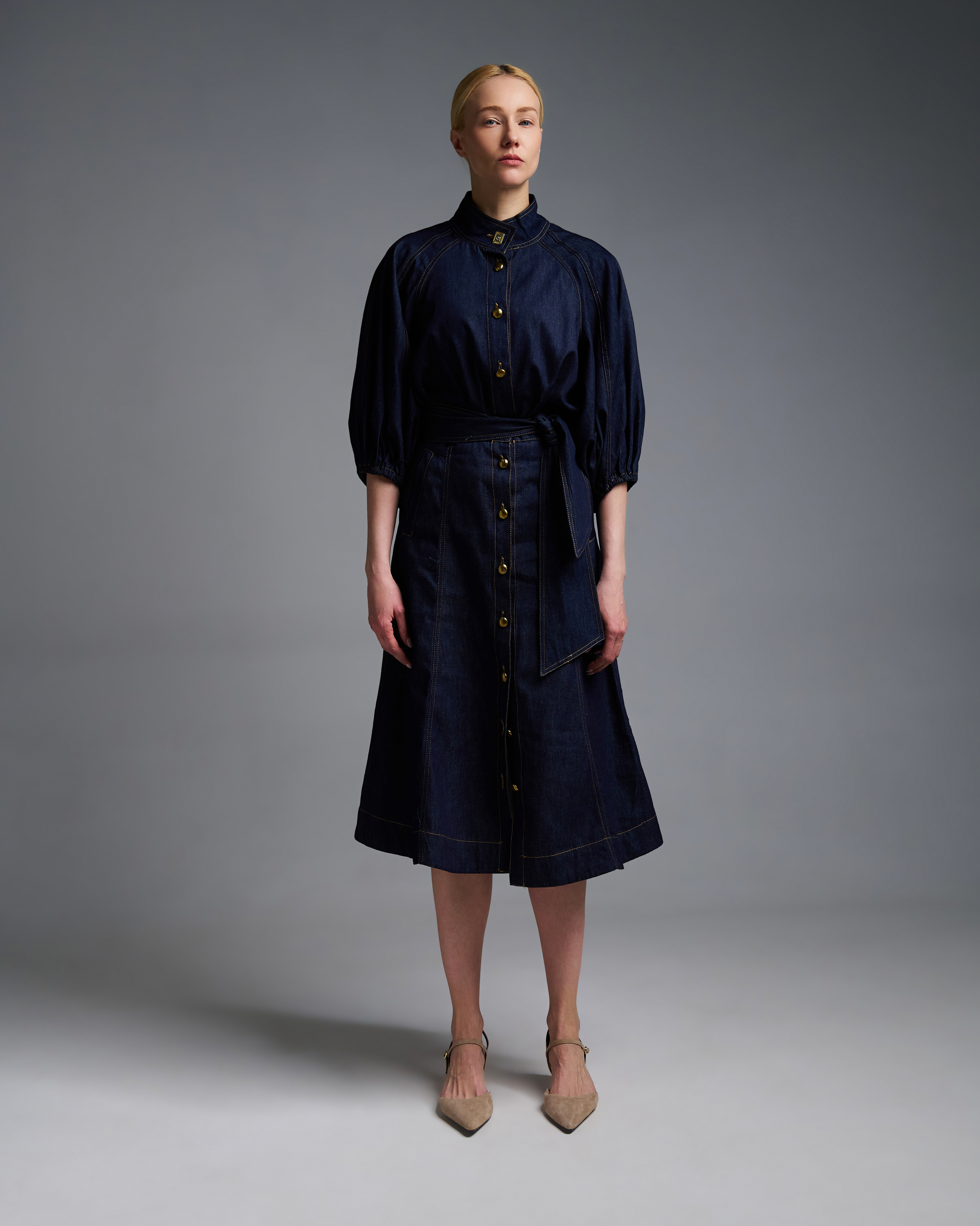 Navy Blue denim Skirt with buttons Royal - 0