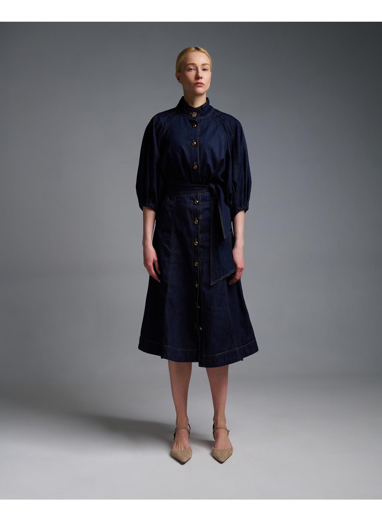 Navy Blue denim Skirt with buttons Royal - 1