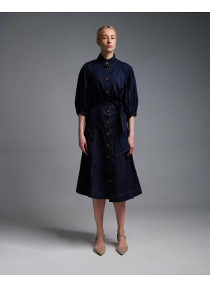 Navy Blue denim Skirt with buttons Royal - 55843