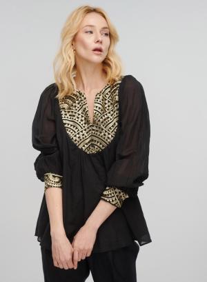 Black-Gold new All Over blouse with long sleeves Greek Archaic Kori - 30567