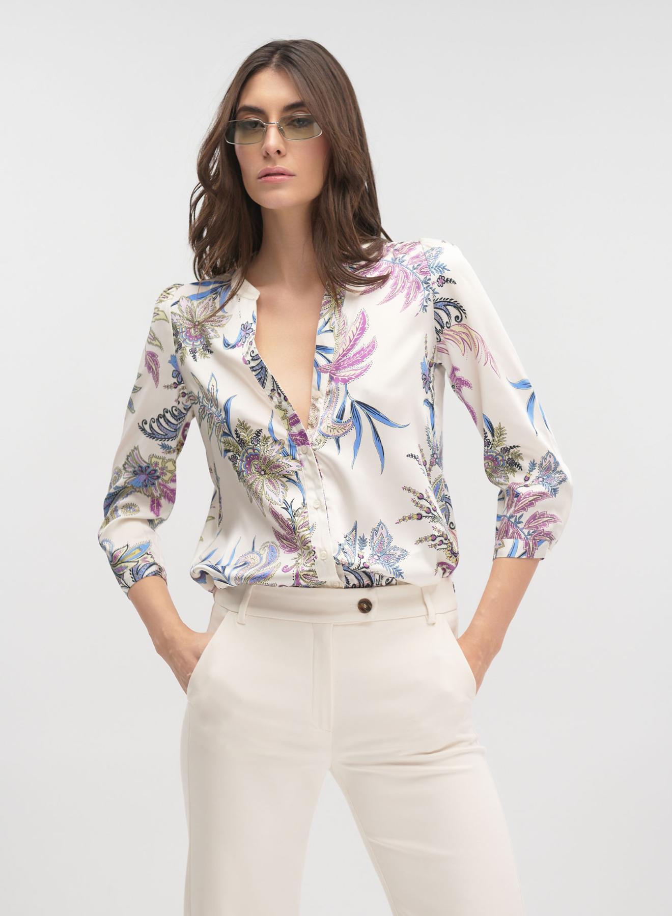 Κρεμ φλοράλ Μπλούζα twill με σχέδια Emme Marella - 4