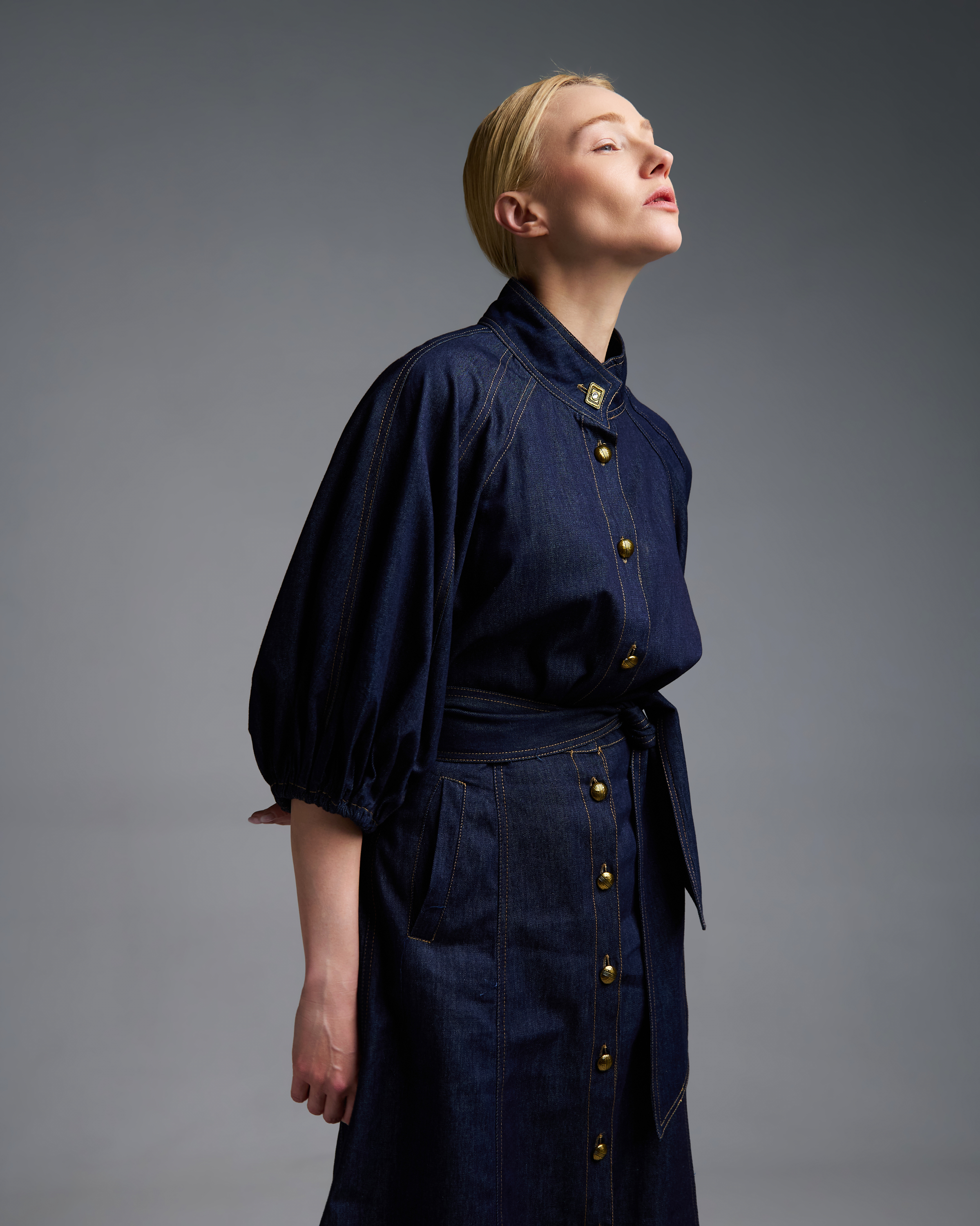 Navy Blue denim Skirt with buttons Royal - 4