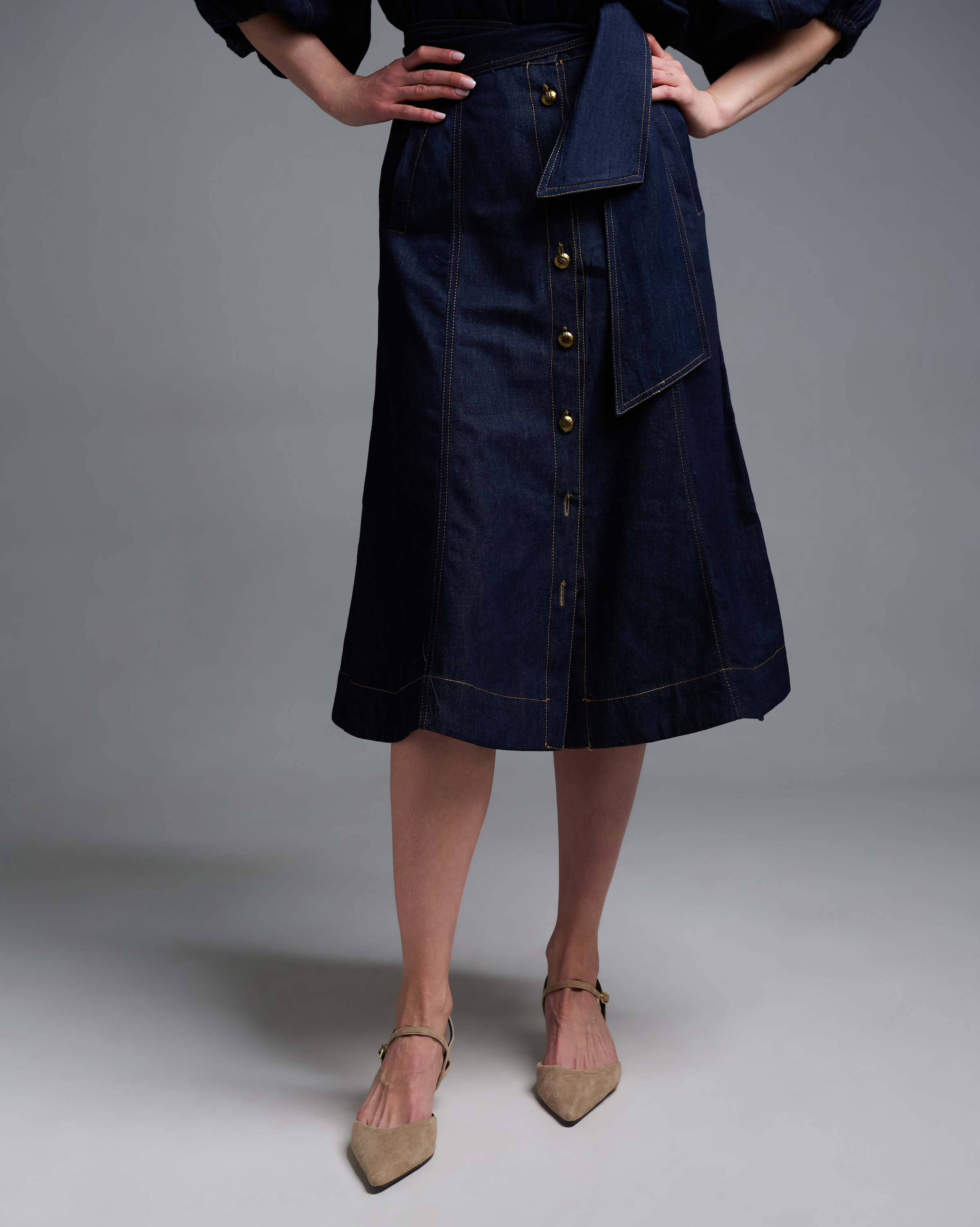 Navy Blue denim Skirt with buttons Royal - 5
