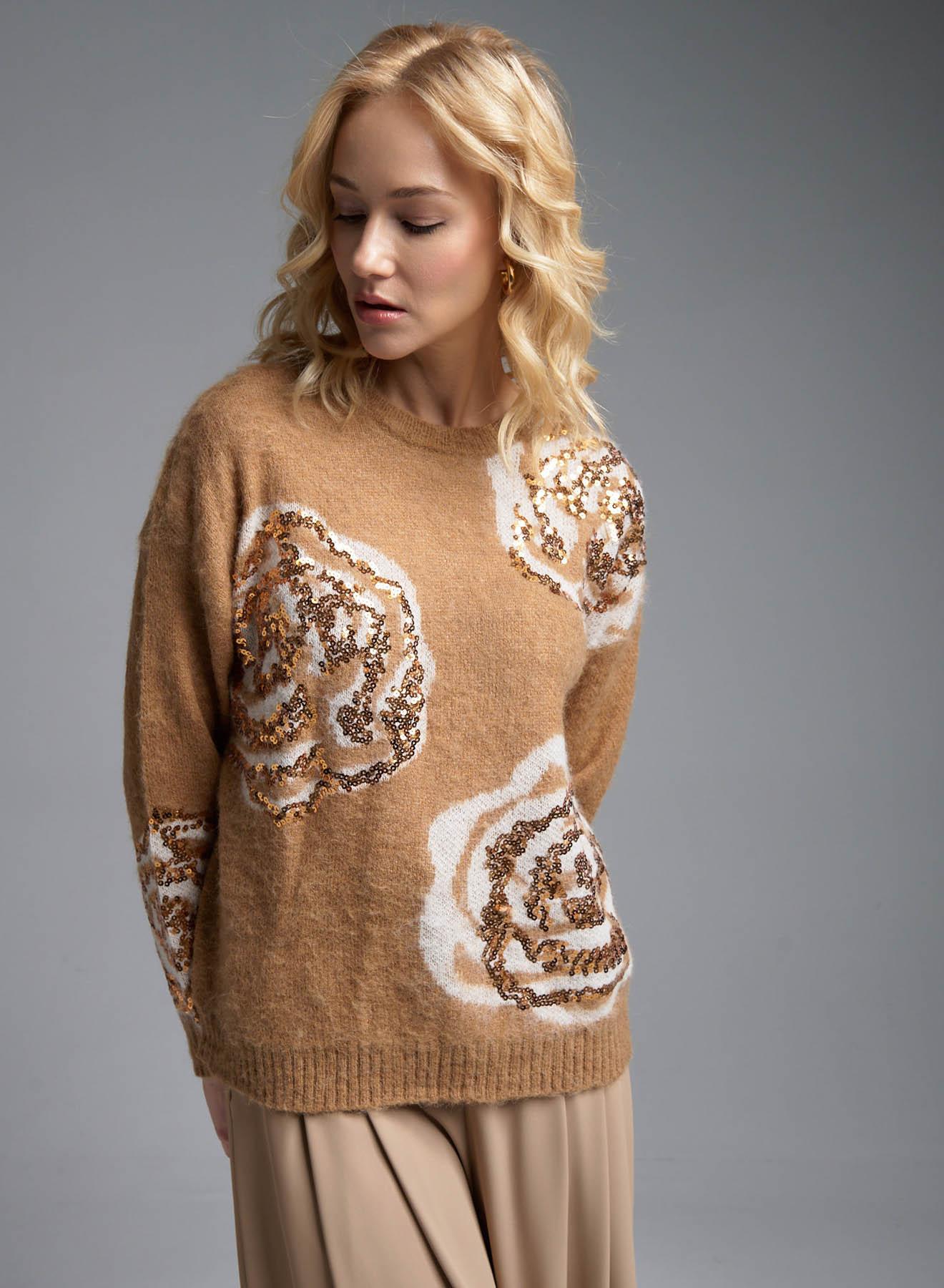 Camel Sweater with round neckline and with sequins Jasmine - 3