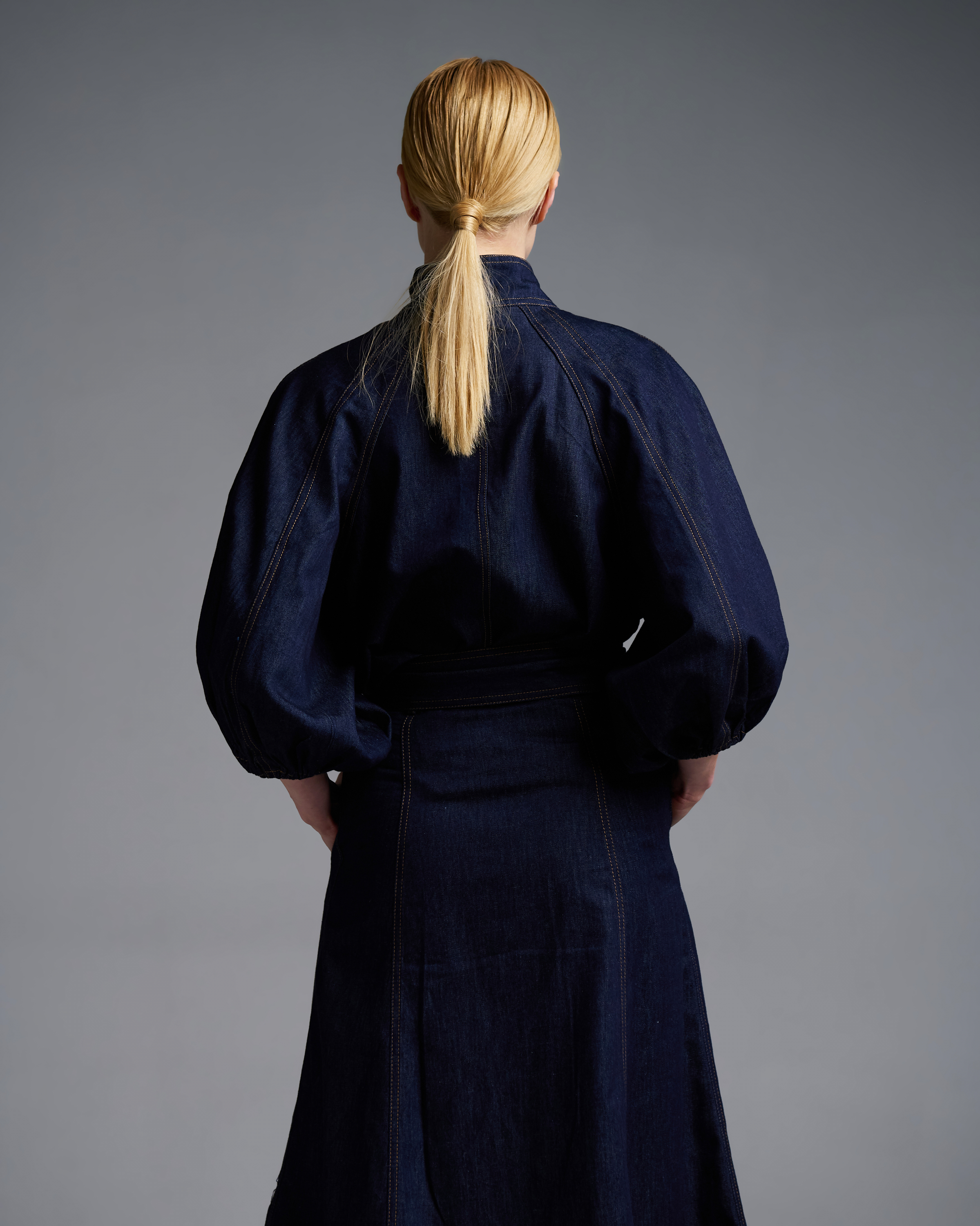 Navy Blue denim Shirt with three quarters balloon sleeves Royal - 6