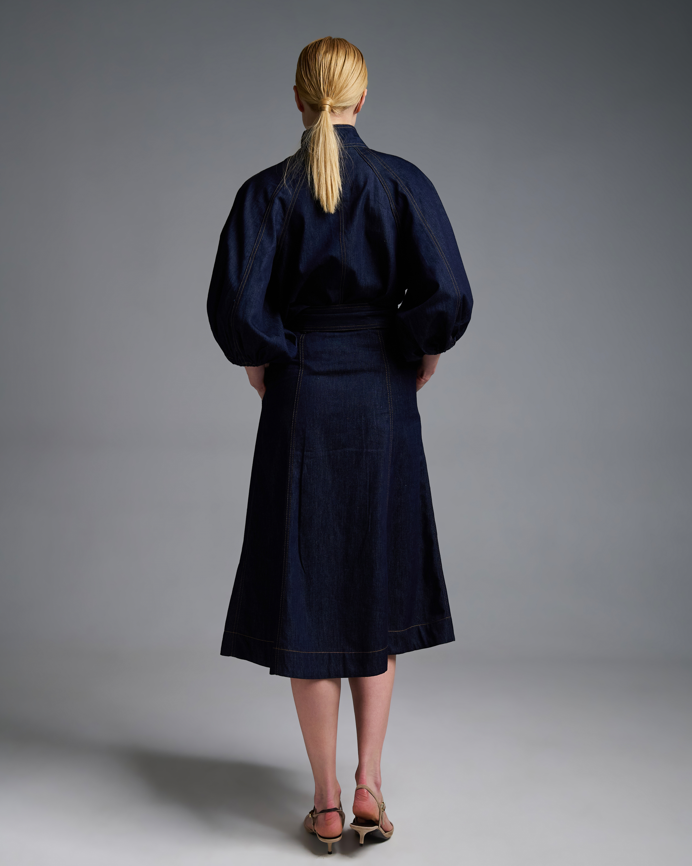 Navy Blue denim Skirt with buttons Royal - 6