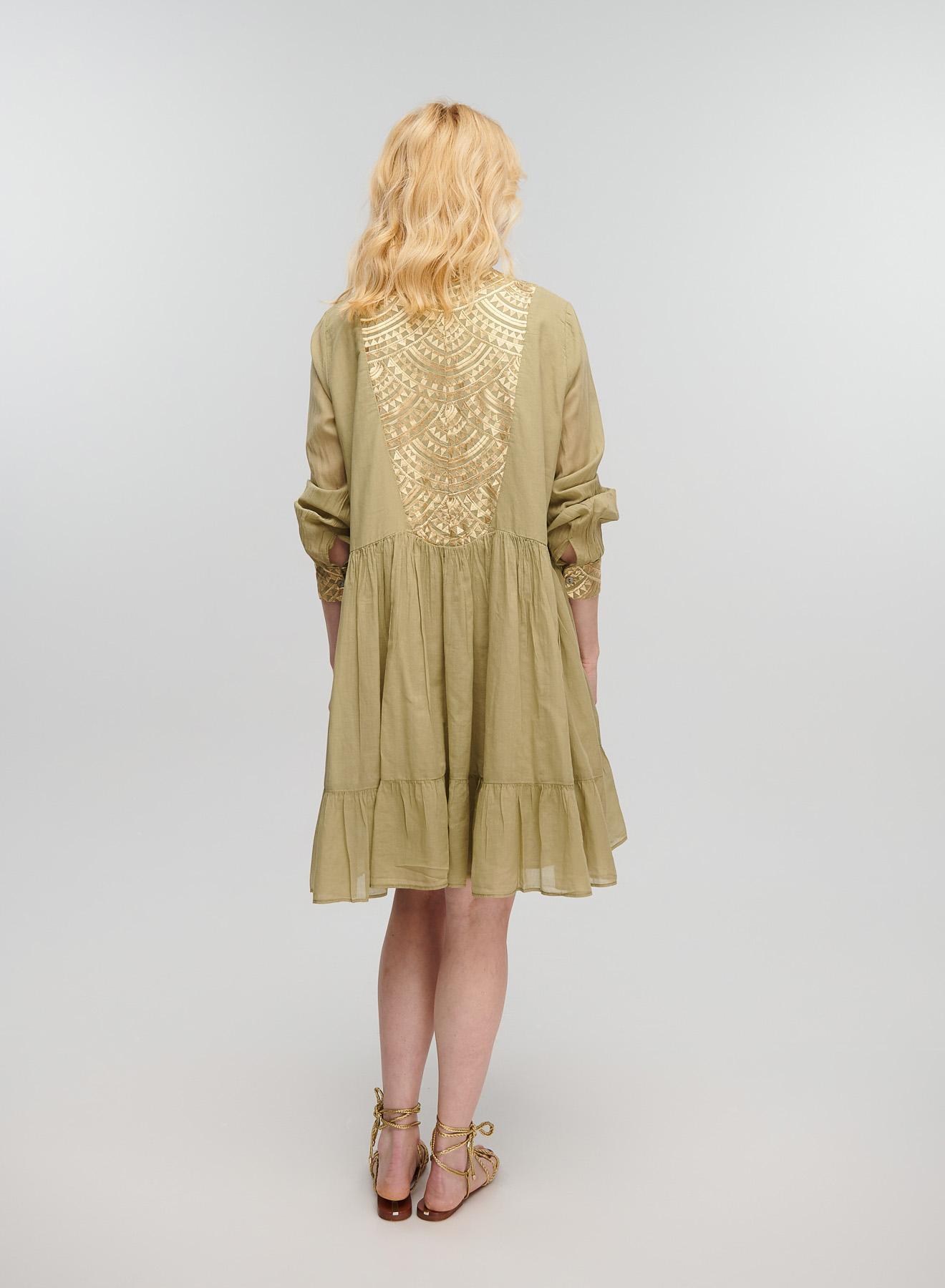 Tea-Gold short new All Over Dress with long sleeves Greek Archaic Kori - 5