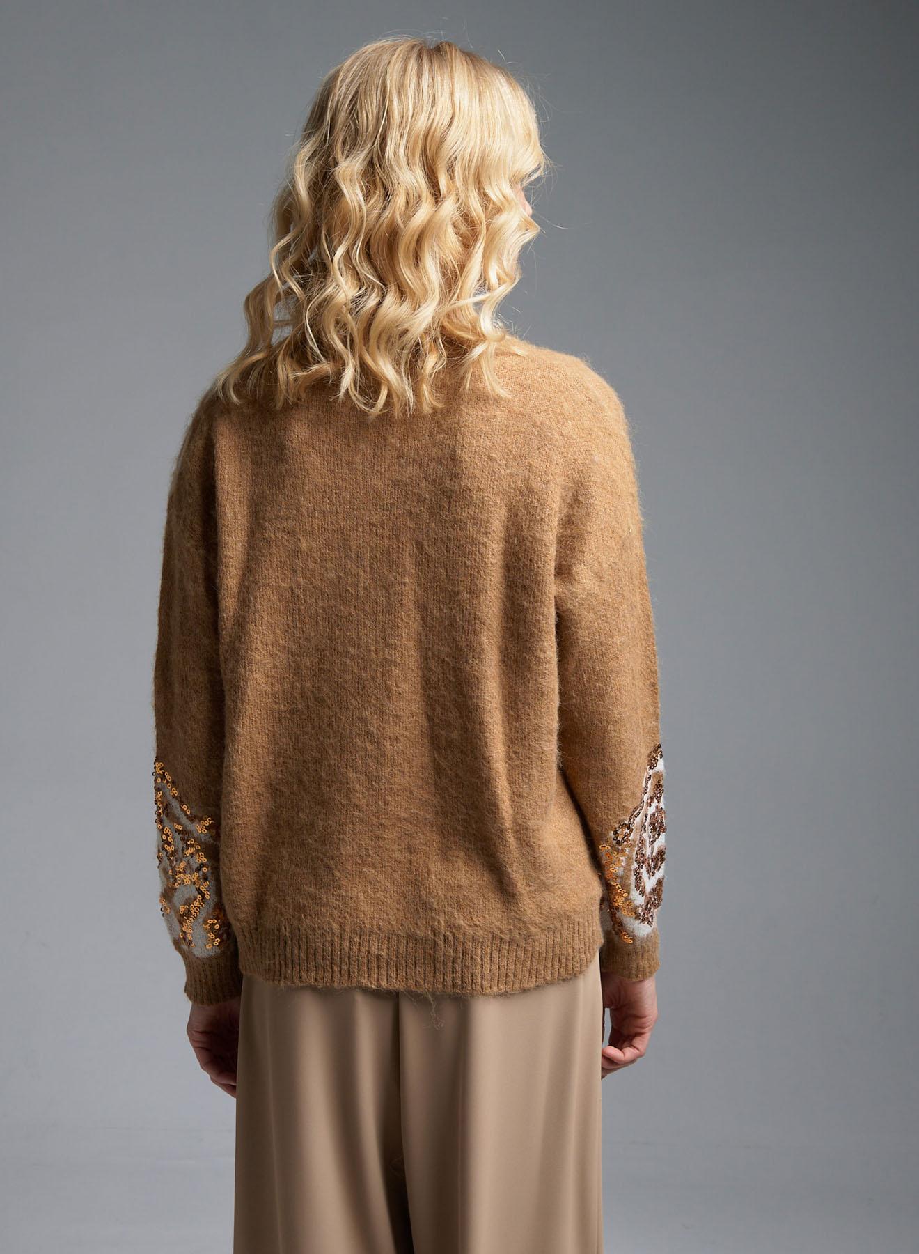 Camel Sweater with round neckline and with sequins Jasmine - 4