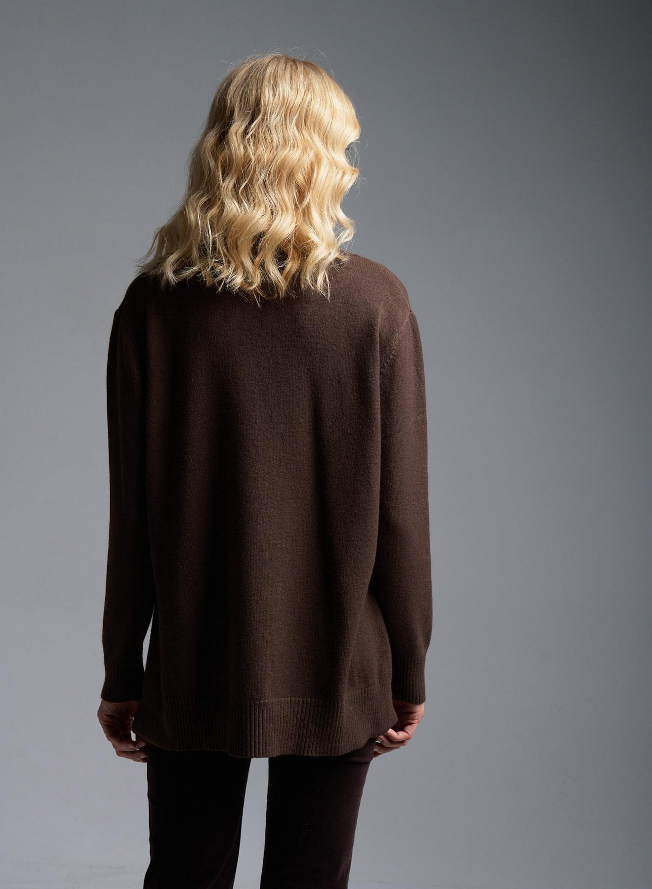 Brown asymetrical Sweater with side slits Bluoltre - 4