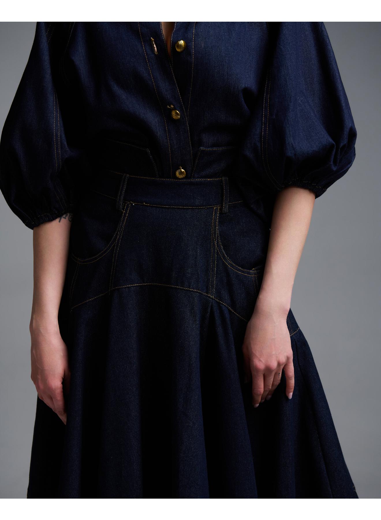 Navy Blue denim Skirt Royal - 3