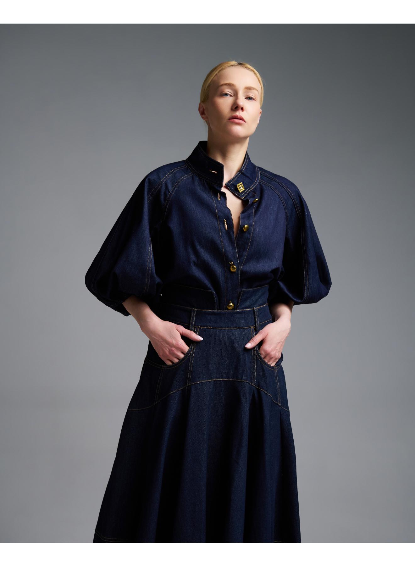 Navy Blue denim Skirt Royal - 4