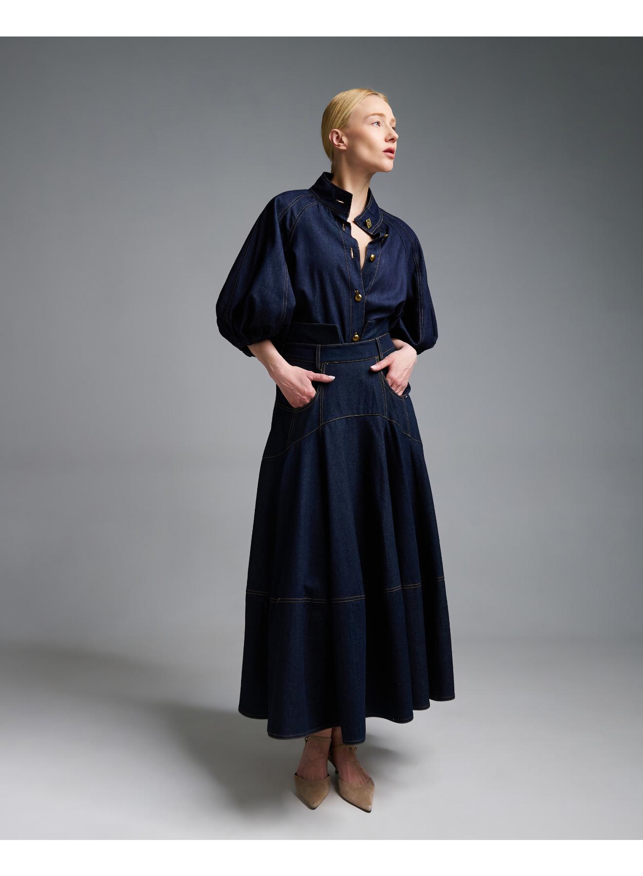 Navy Blue denim Skirt Royal - 5