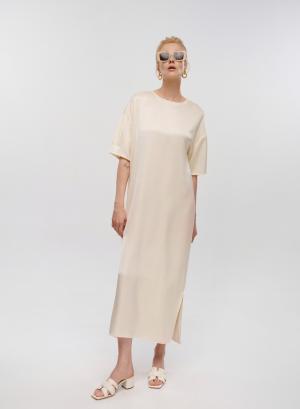 Εκρού silky touch μακρύ Φόρεμα με κοντά μανίκια Clothe - 33131