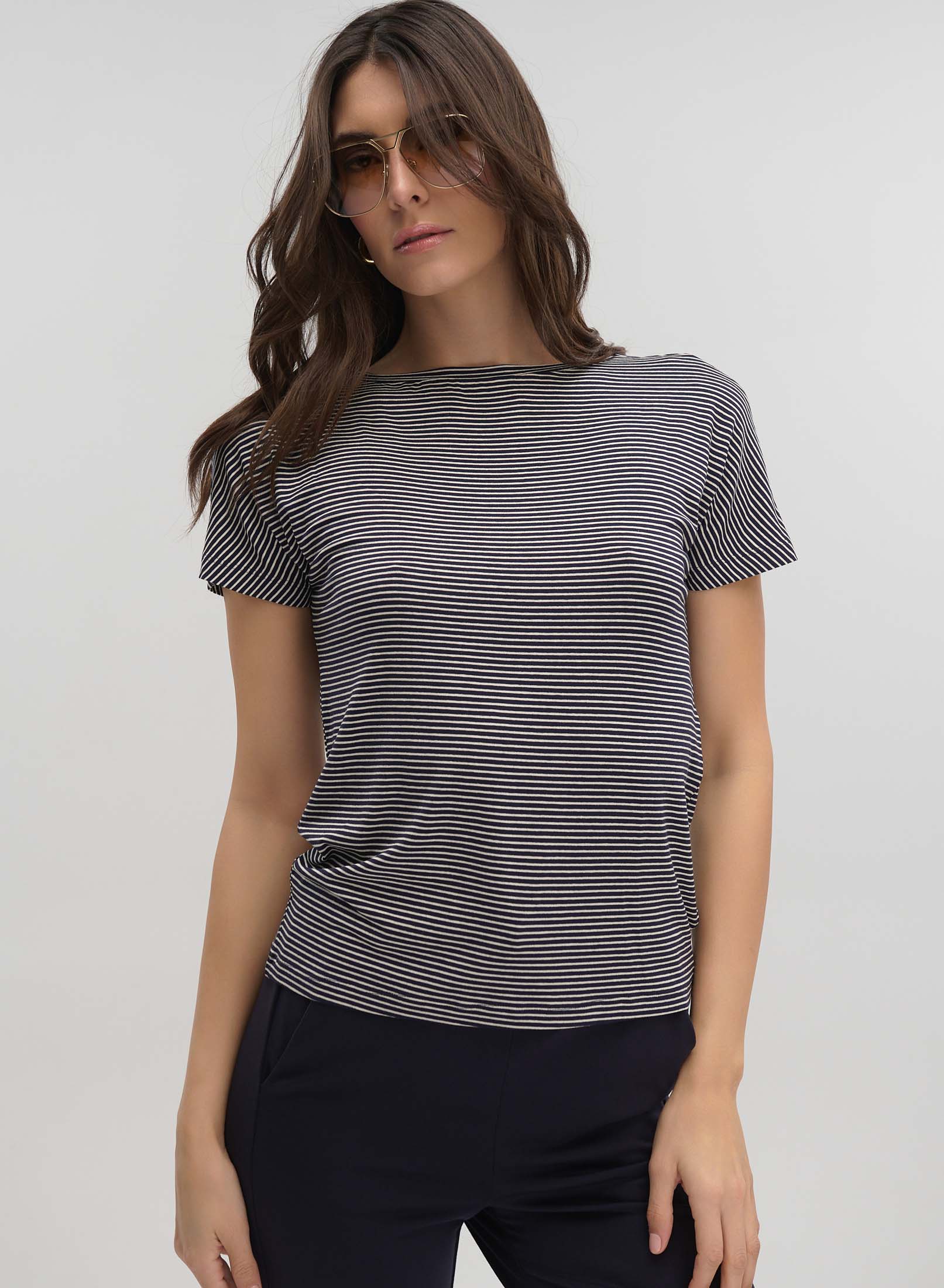 Navy Blue-Λευκό ριγέ T-shirt Emme Marella - 1