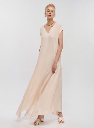 Κρεμ μακρύ Φόρεμα αμάνικο με ζώνη Milla - 32960
