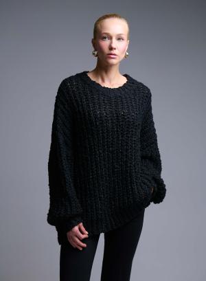 Μαύρο πουλόβερ με χαλαρή πλέξη Flex - 50649