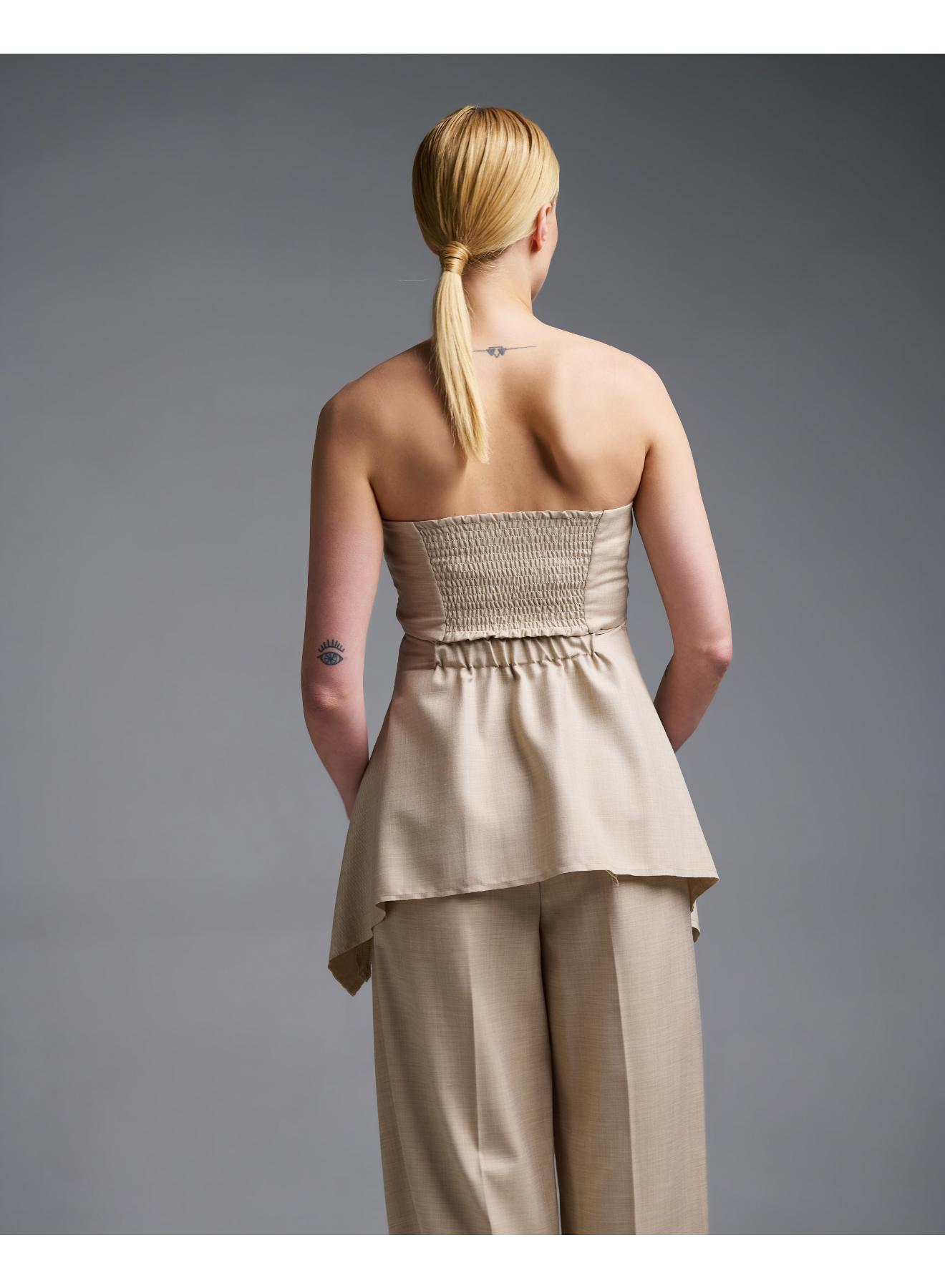 Μπεζ στράπλες Τοπ με ασύμμετρο τελείωμα Vicolo - 5