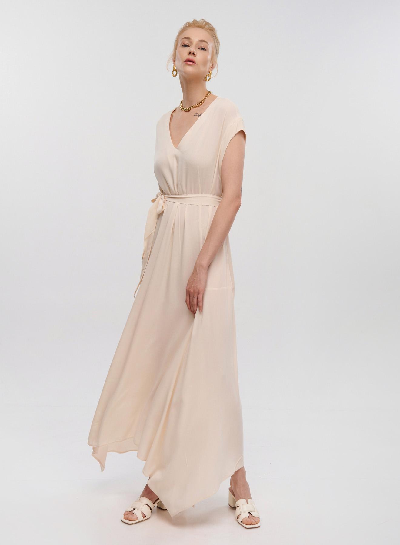 Cream long sleeveless Dress with belt Milla - 5