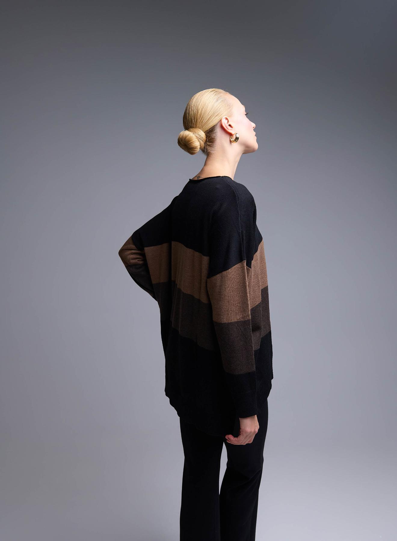 Black-Brown loose fit Sweater with wide stripes See - 5