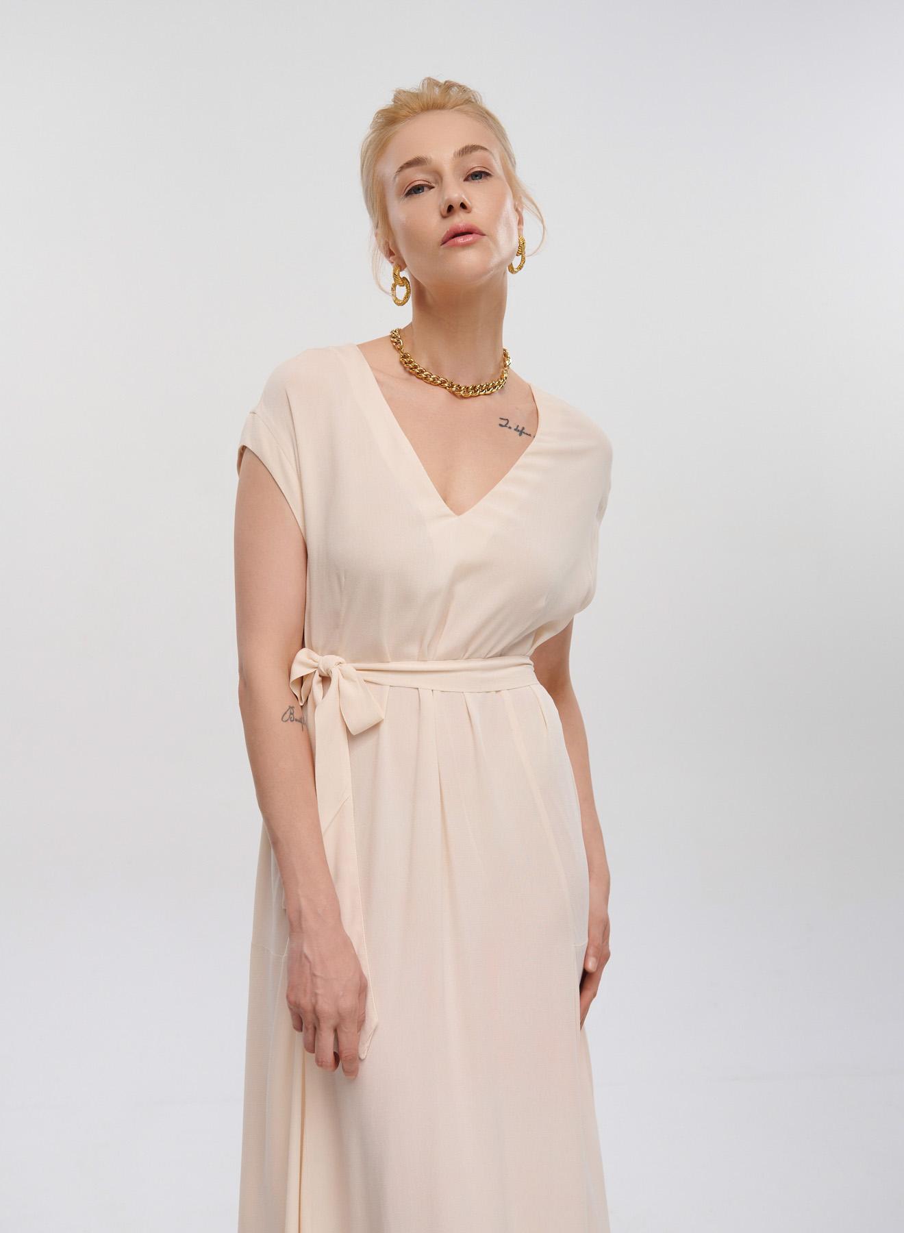 Cream long sleeveless Dress with belt Milla - 5