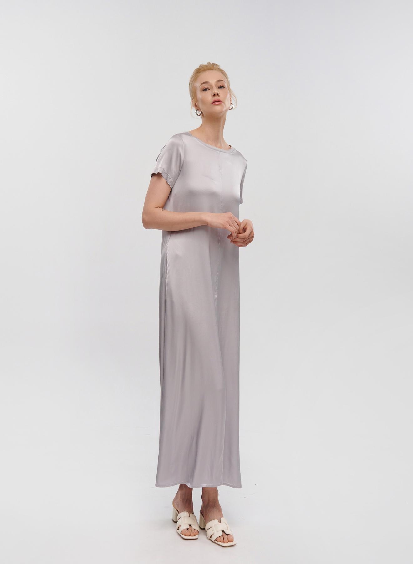 Grey silky touch long Dress with short sleeves Tensione In - 1