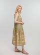 Tea-Gold linen Dress feather with halter neck Greek Archaic Kori - 1
