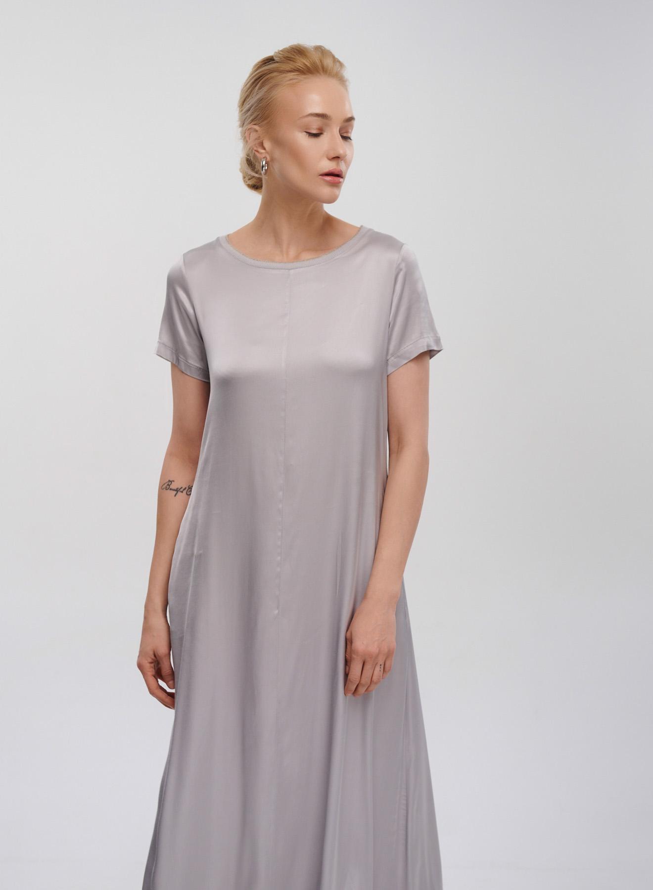 Grey silky touch long Dress with short sleeves Tensione In - 2