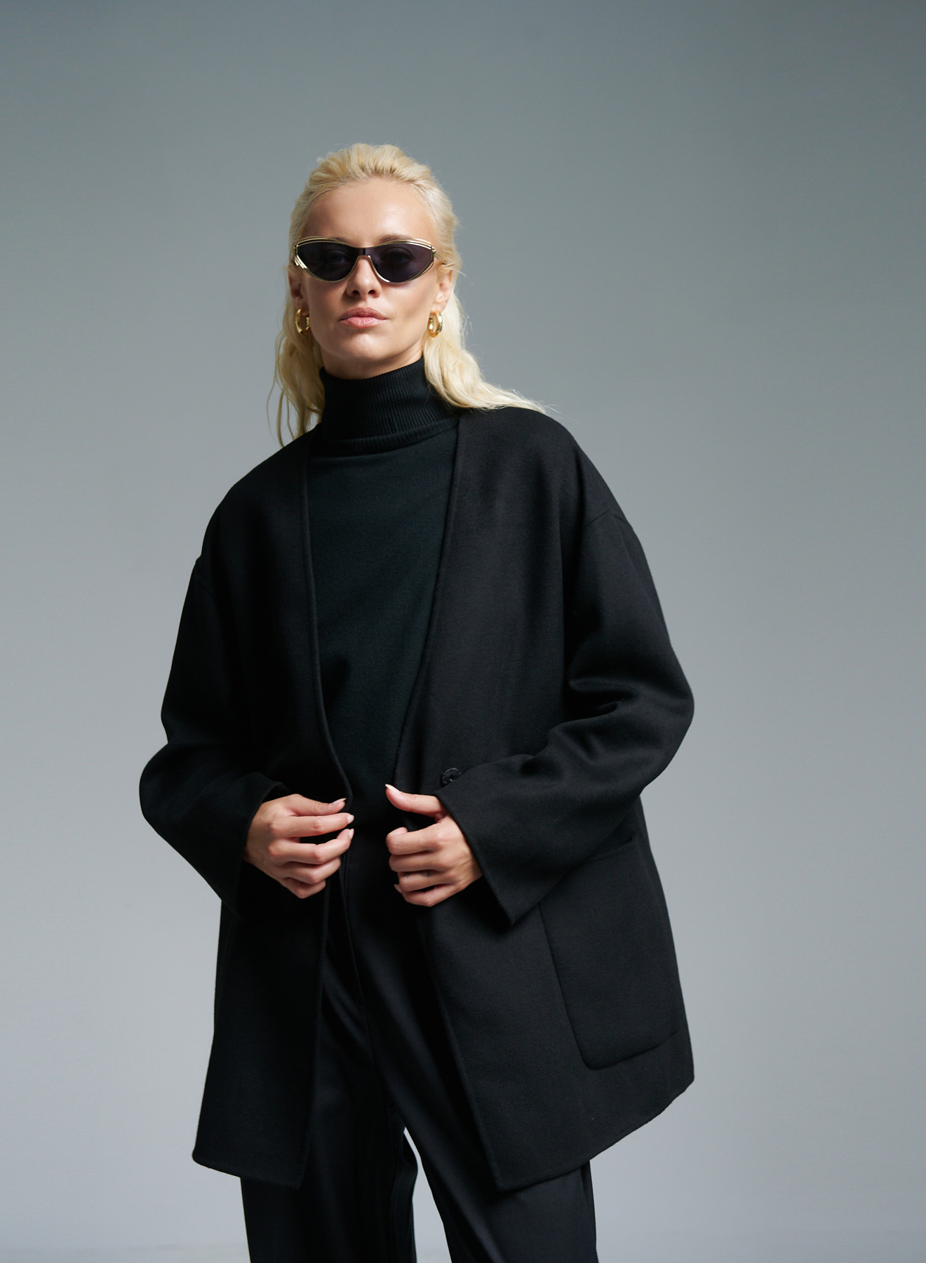 Black oversized Cardigan Coat with V neckline Vicolo - 0