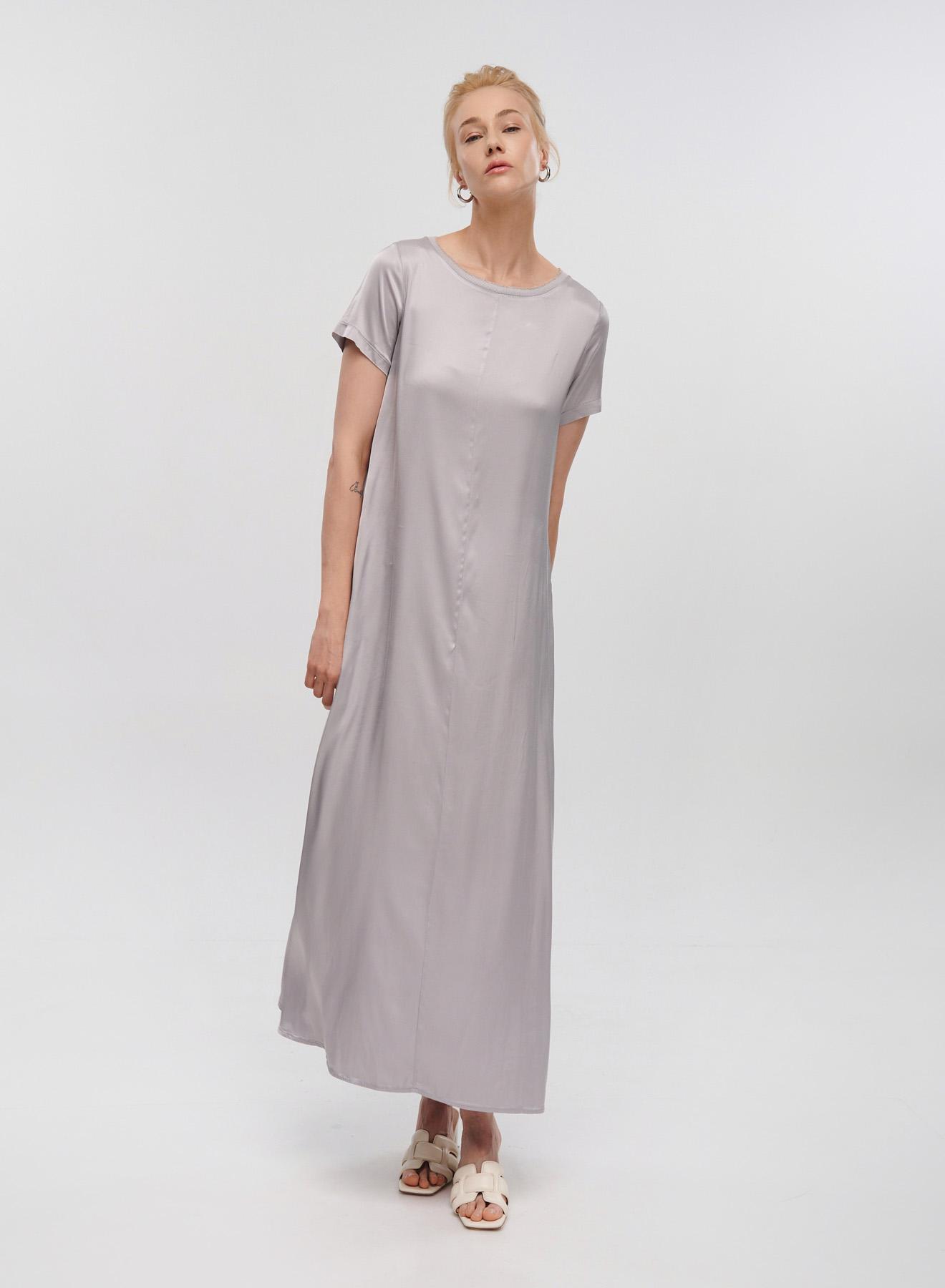 Grey silky touch long Dress with short sleeves Tensione In - 3