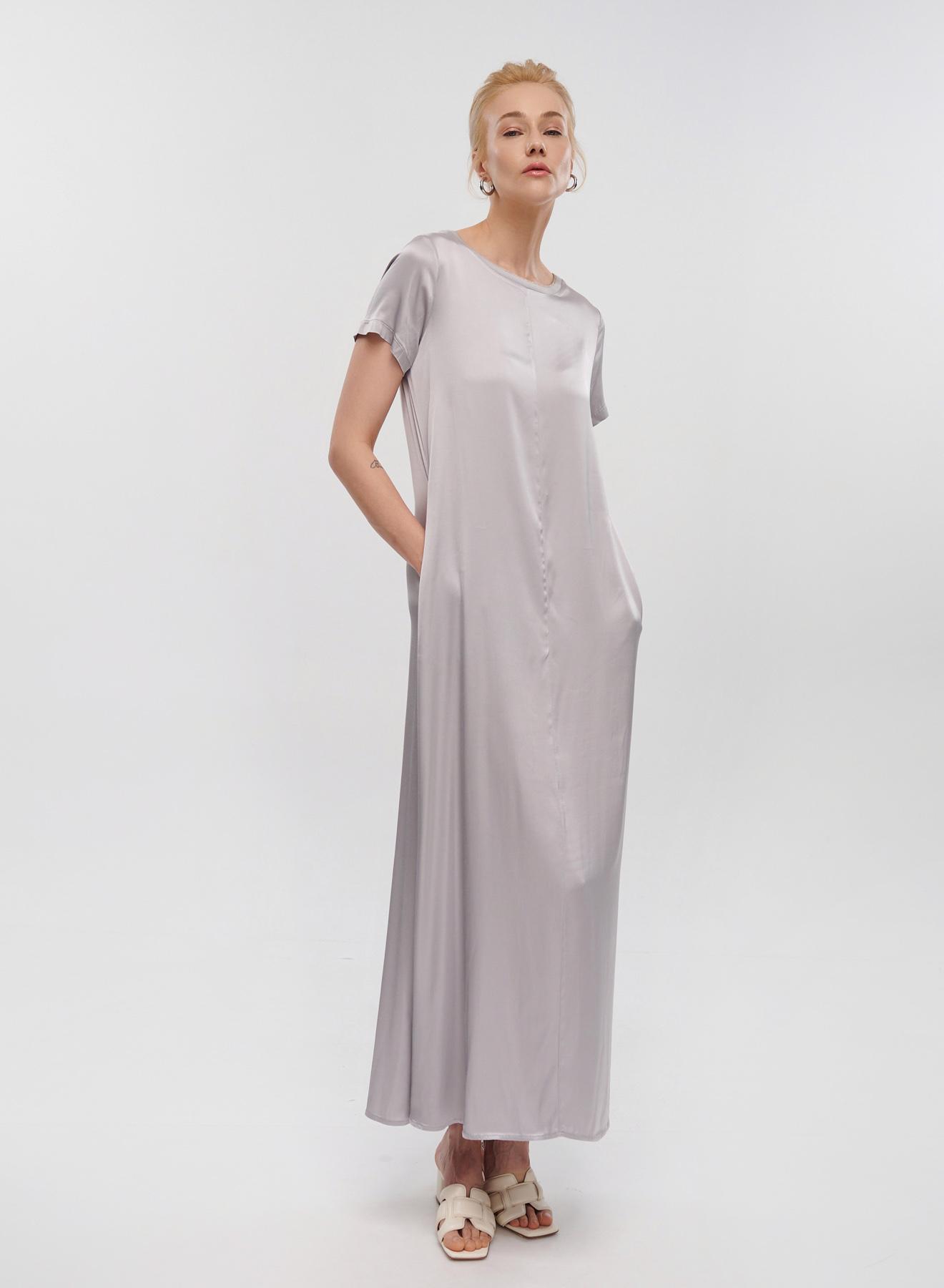 Grey silky touch long Dress with short sleeves Tensione In - 4