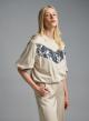Μπεζ βαμβακερό T-shirt με παγιέτες και με λάστιχο στη μέση και στα μανίκια Motel - 0